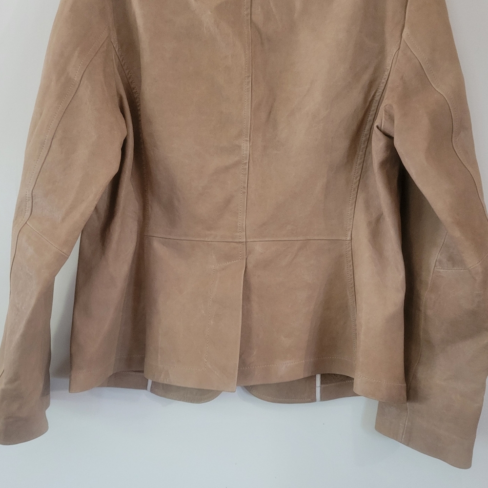 Vintage Escada Leather Jacket Luxury Lamb skin leather Beige Sz 42 - Picture 7 of 10